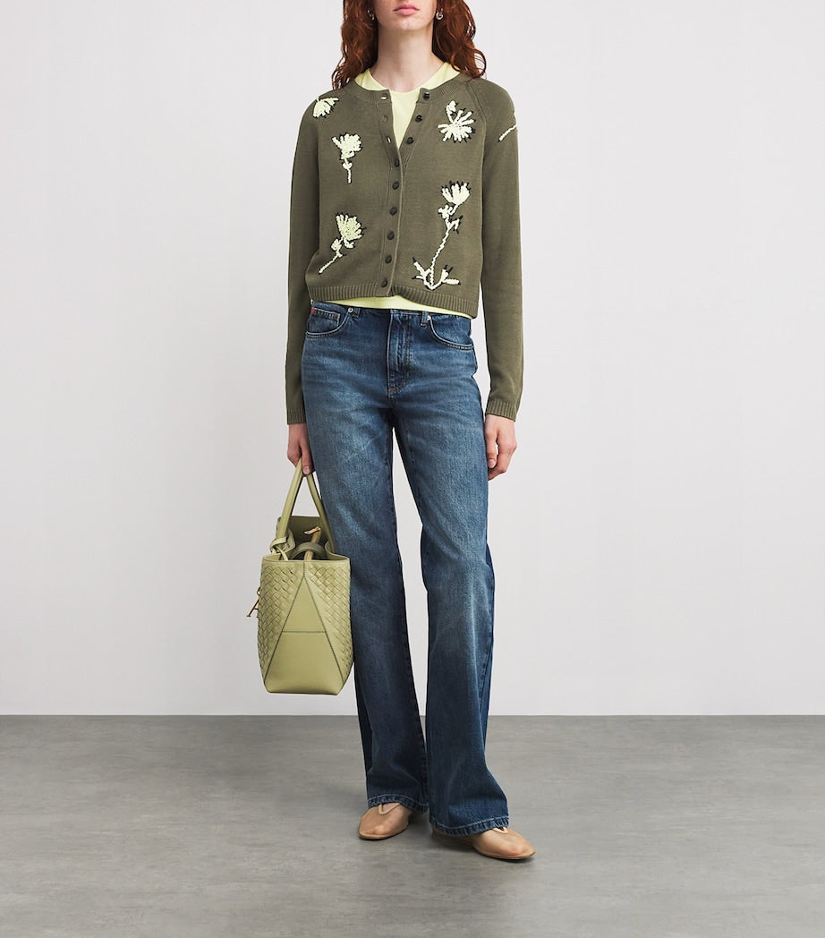 Green Embroidered Jacquard Floral Cardigan