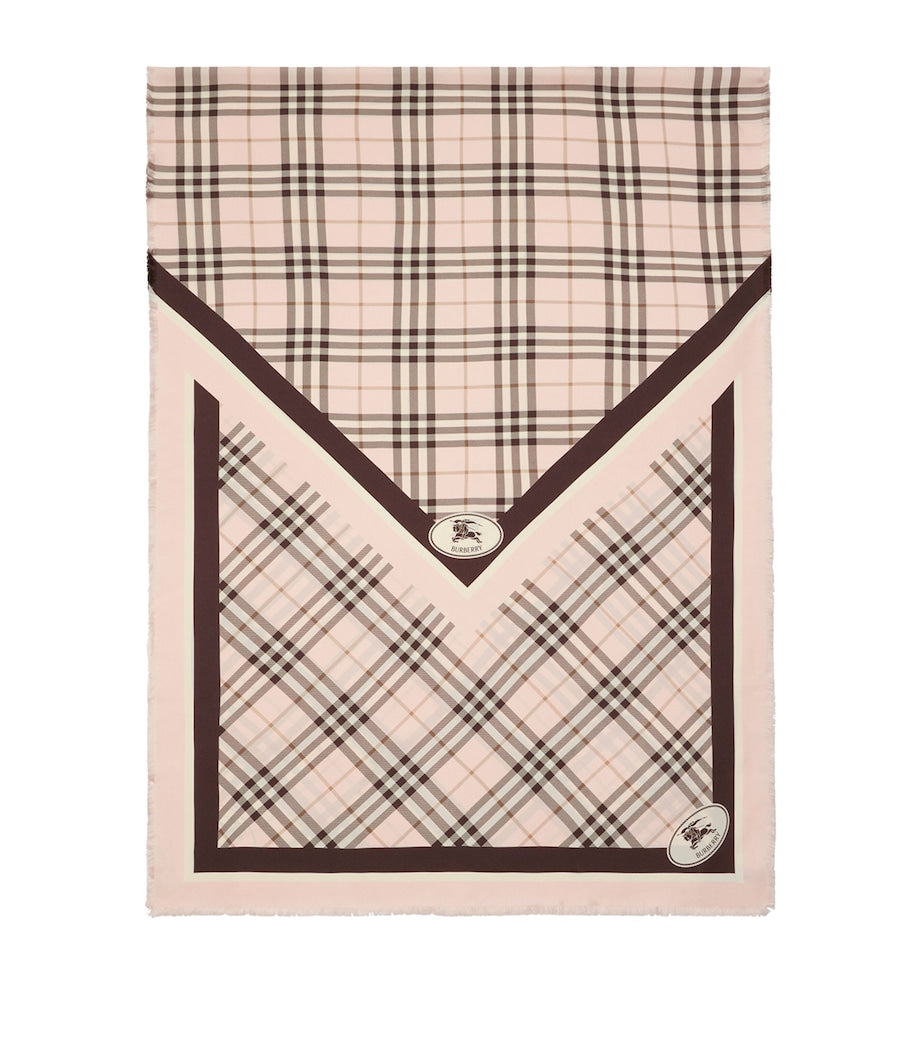 Burberry Pink Silk Check Knight Motif Scarf