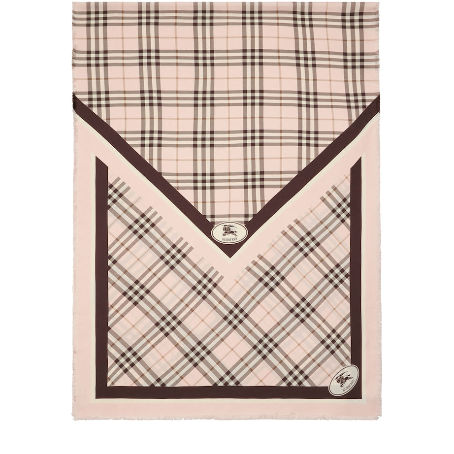 Burberry Pink Silk Check Knight Motif Scarf