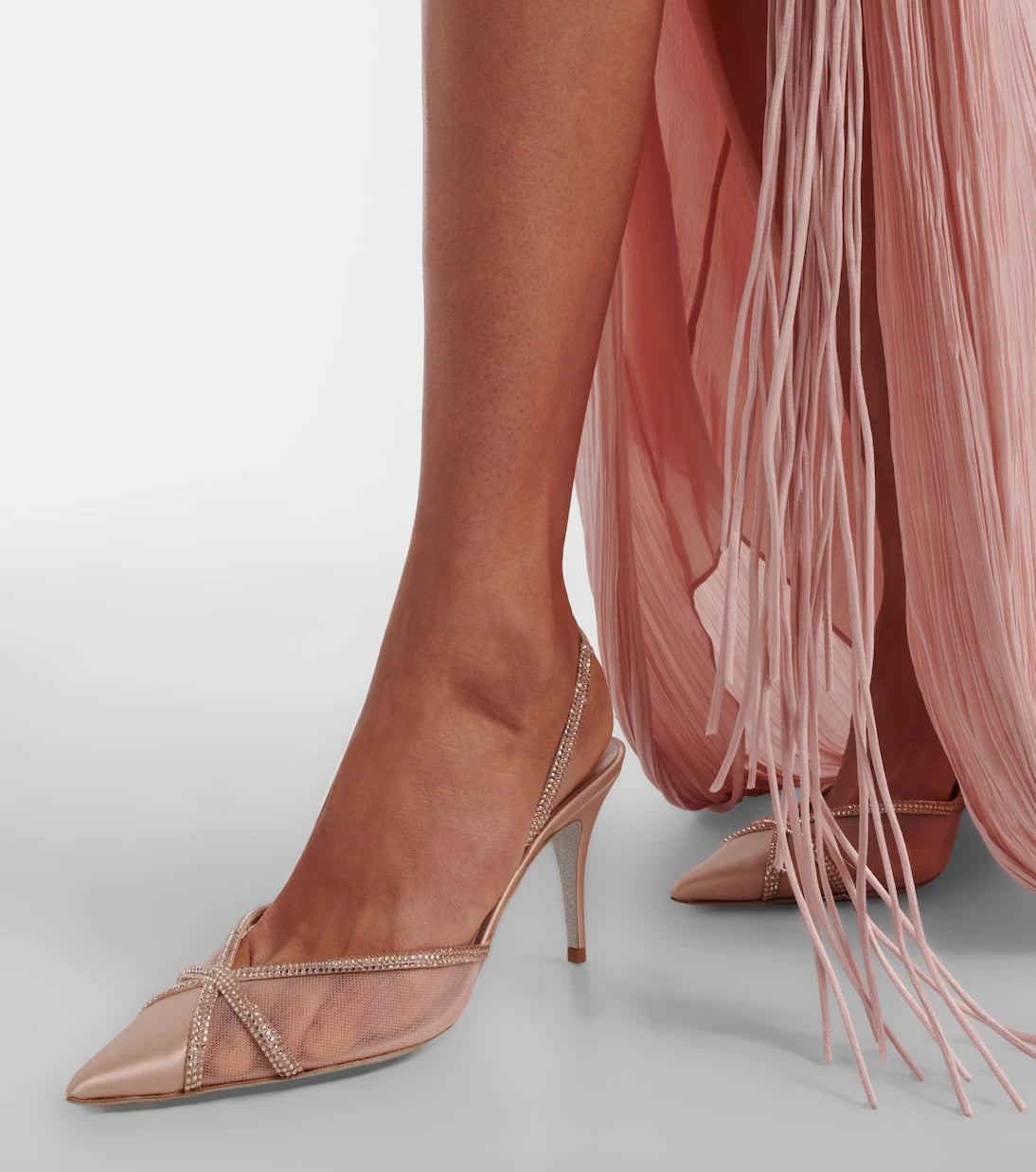 Rene Caovilla - Embellished satin and mesh slingback pumps
