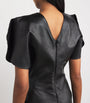 Leather Gathered Waist Midi Dress