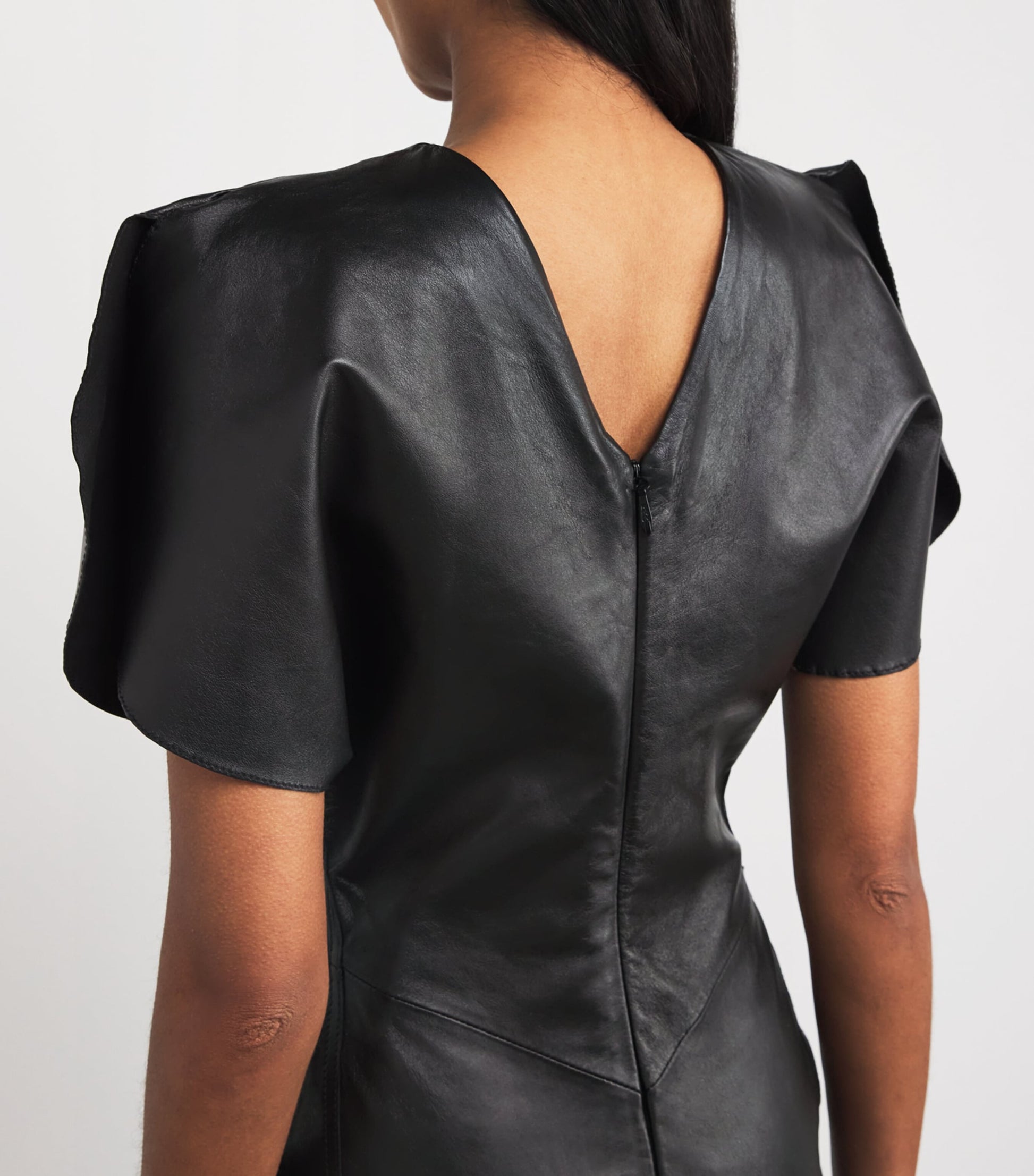 Leather Gathered Waist Midi Dress