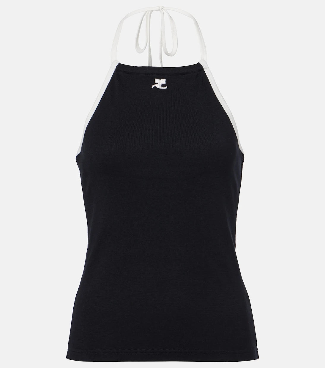 Courrèges - Logo tie-back cotton halterneck top