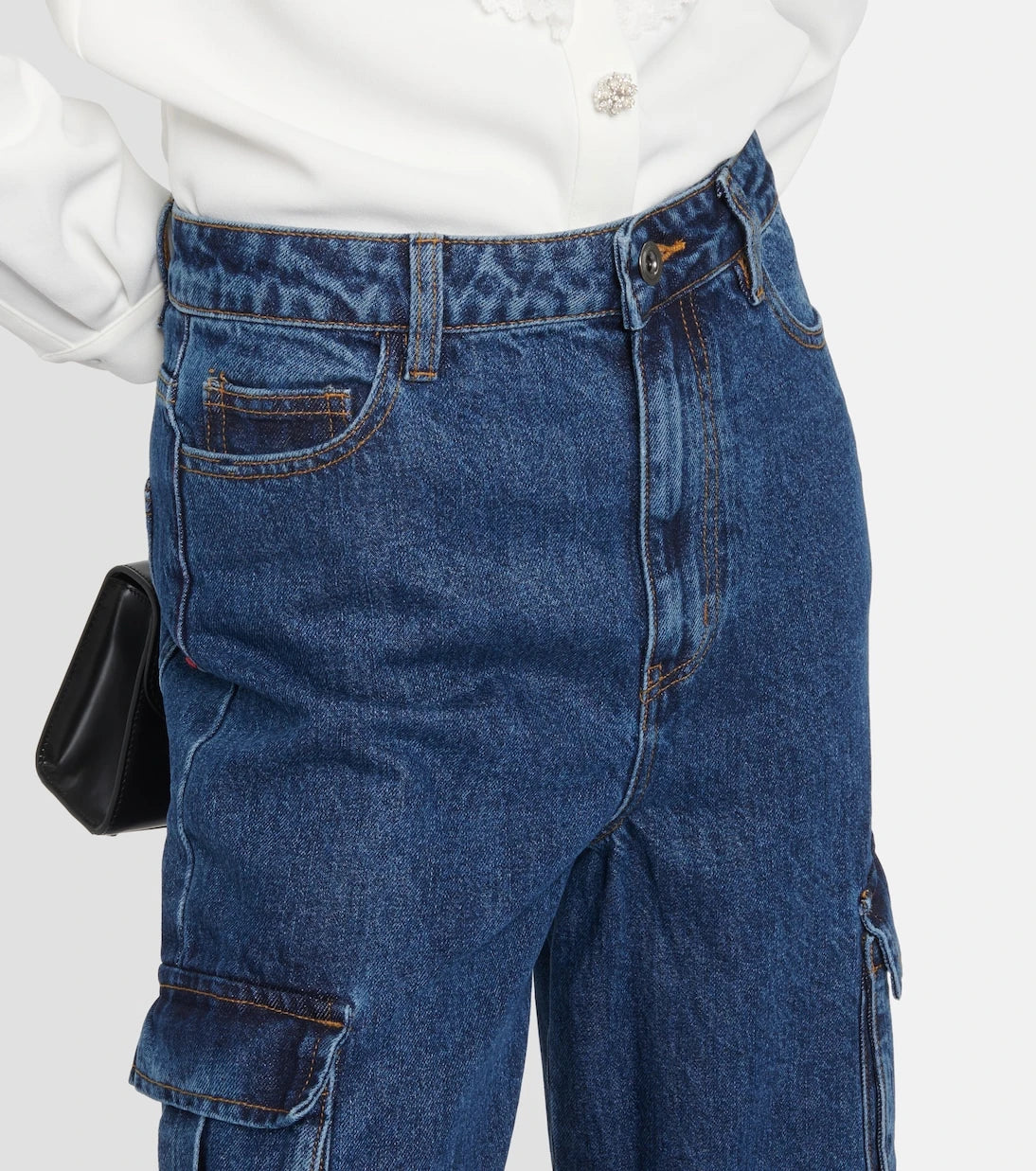 Self-Portrait - Mid-rise wide-leg denim cargo pants