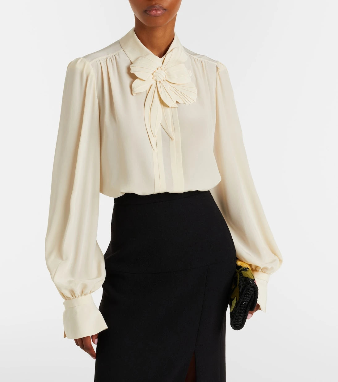 Valentino - Floral-appliqué silk crêpe de chine blouse