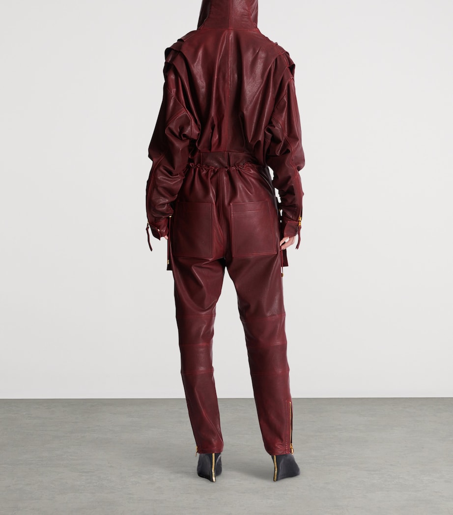 Balmain Brown Leather Hooded Mini Dress