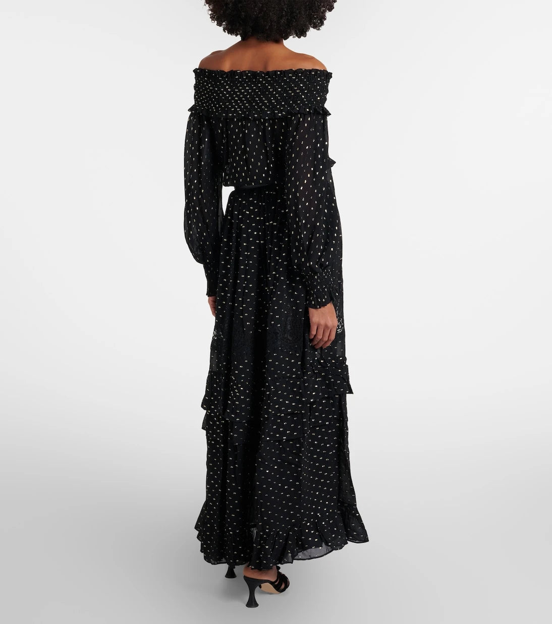 Self-Portrait - Lace-trimmed polka-dot chiffon maxi skirt