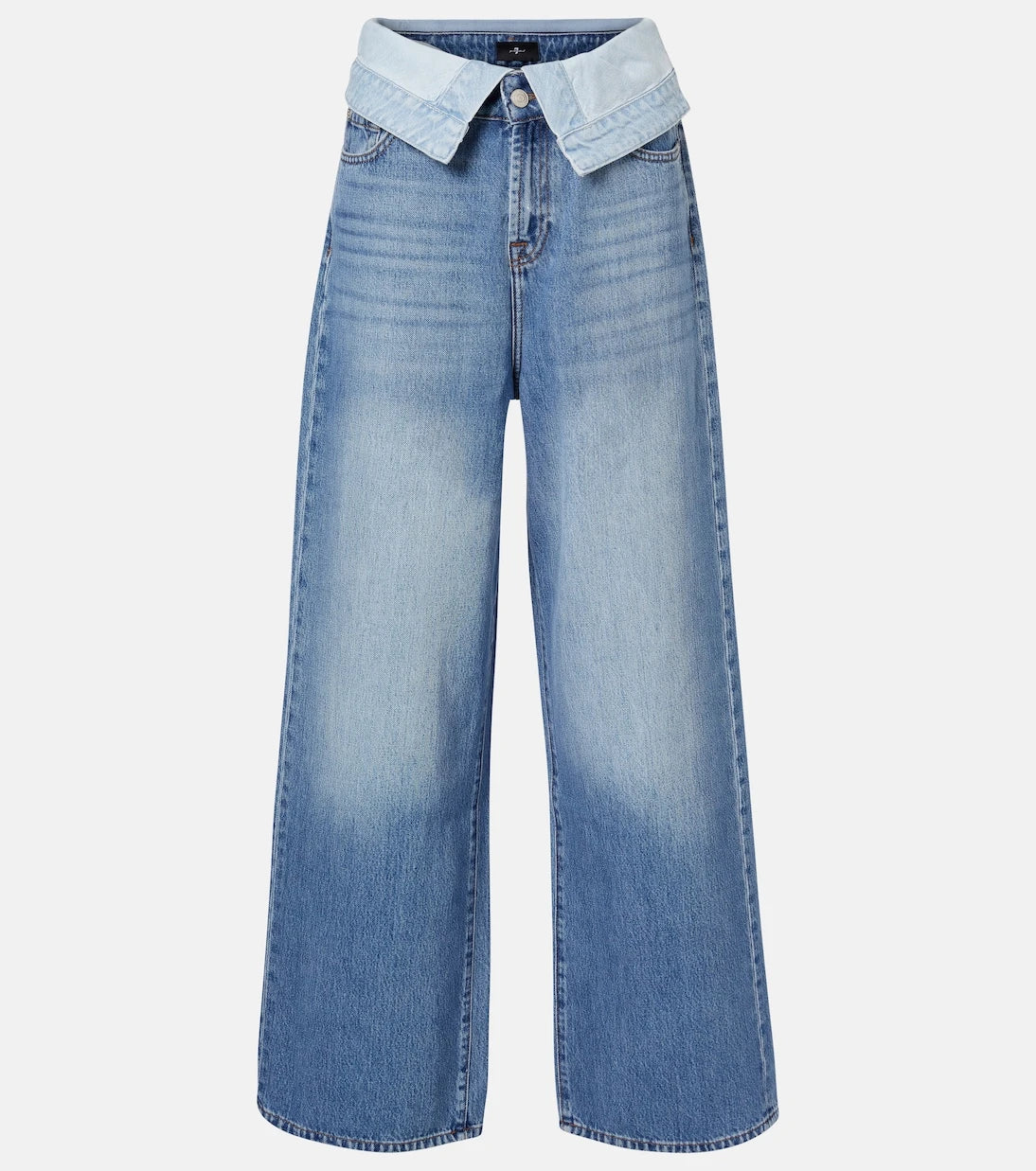 7 For All Mankind - بنطلون جينز واسع الساقين بطبقتين واسع