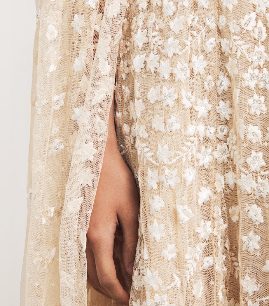 Needle & Thread Beige Cape-Detail Clover Maxi Dress