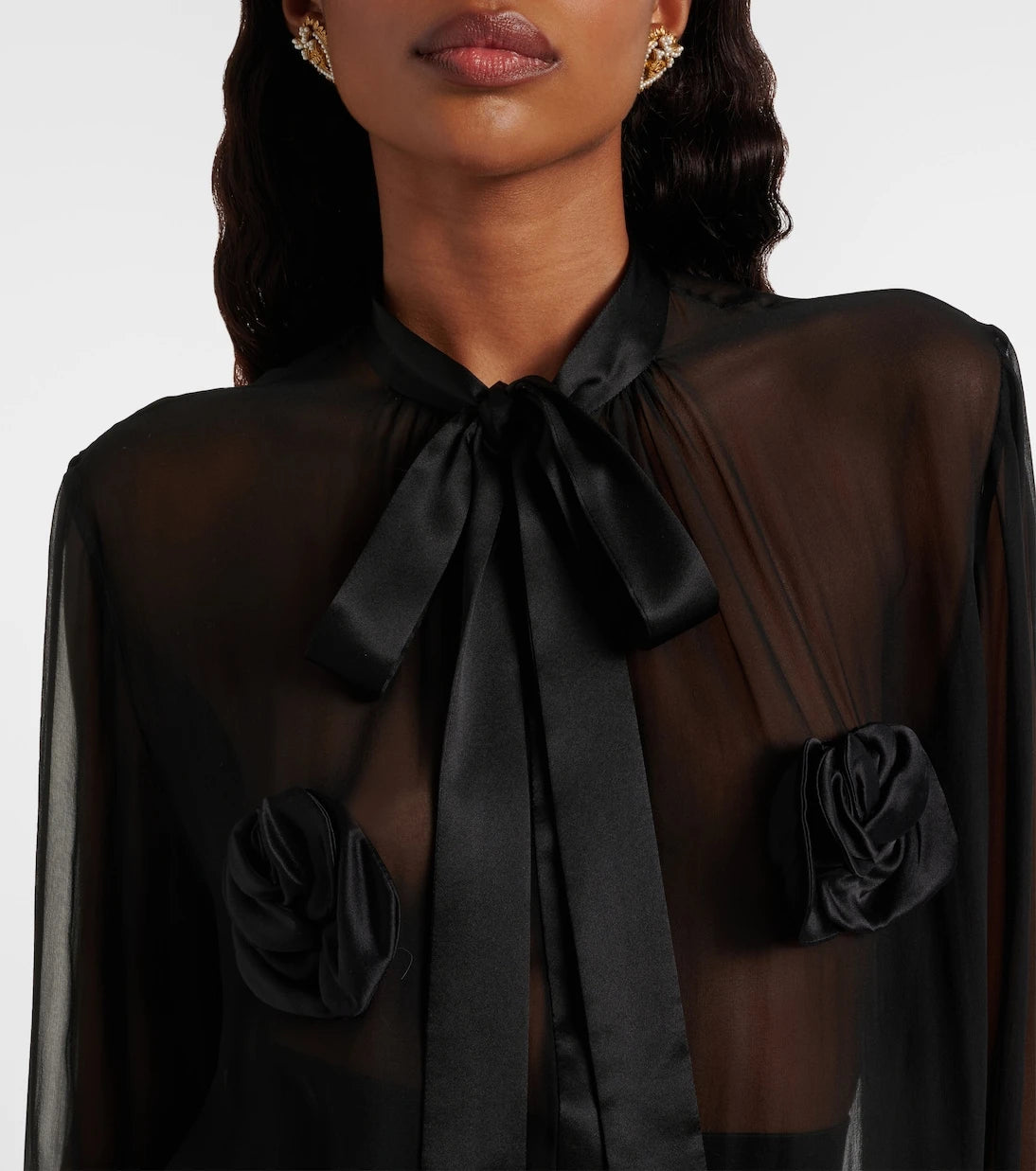 Dolce&Gabbana - Floral-appliqué sheer silk blouse