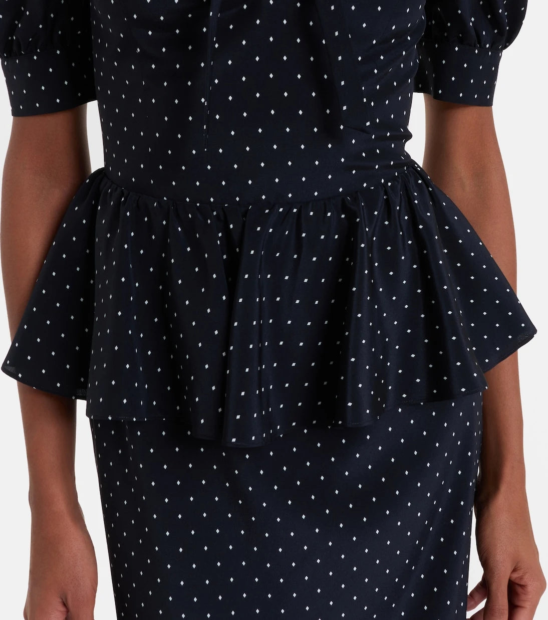 Alessandra Rich - Polka-dot peplum silk midi dress