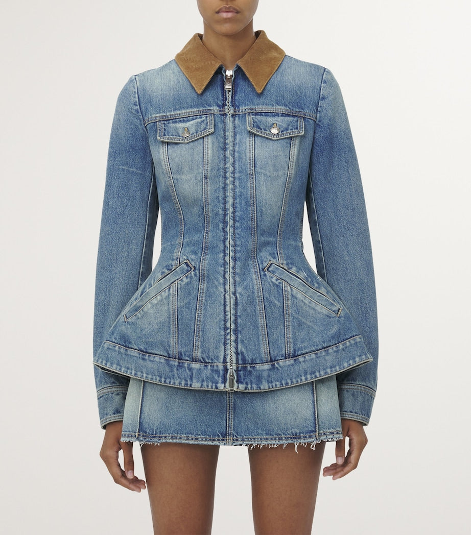 McQueen Blue Peplum Denim Jacket