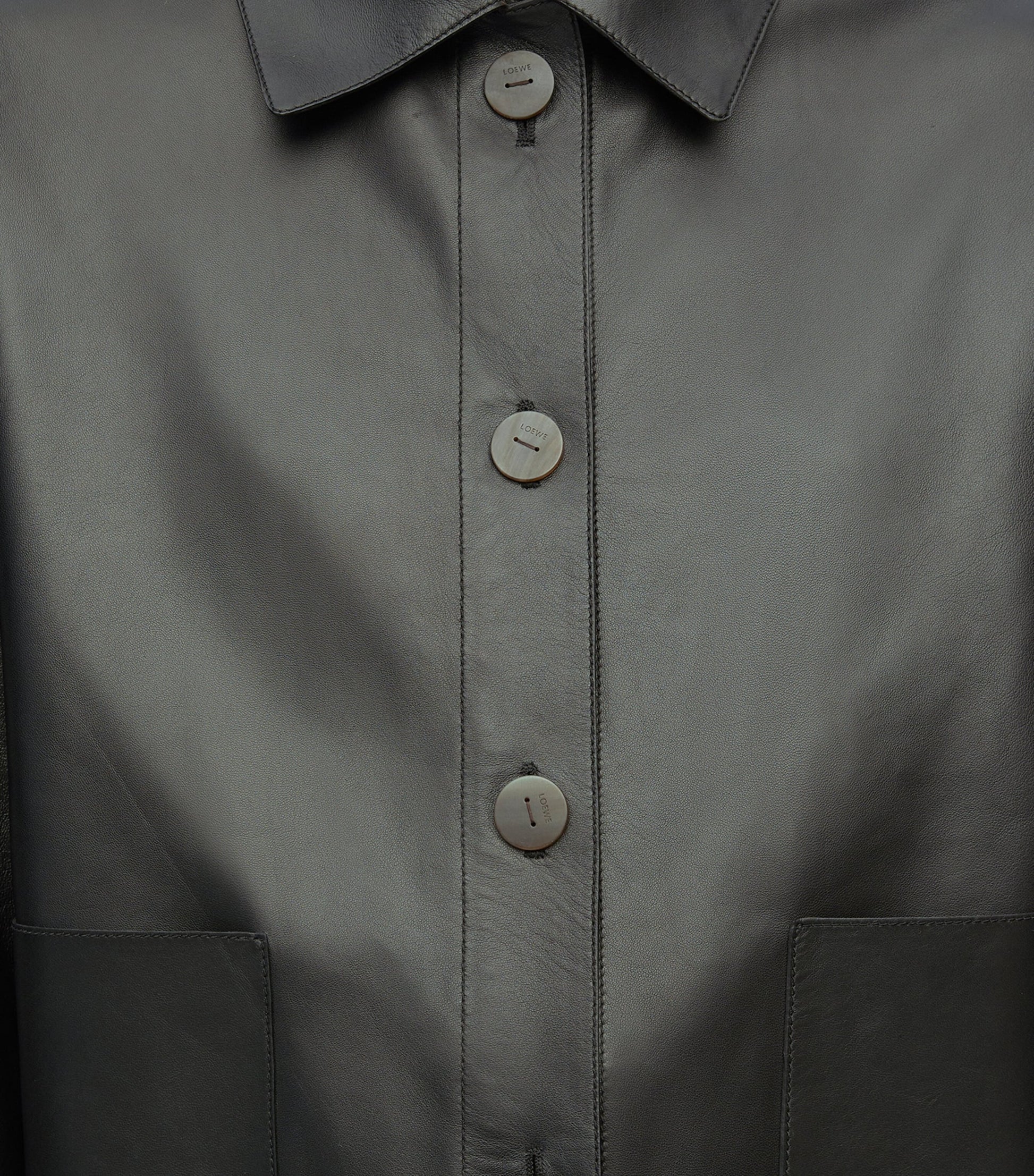 LOEWE Black Leather Collared Jacket