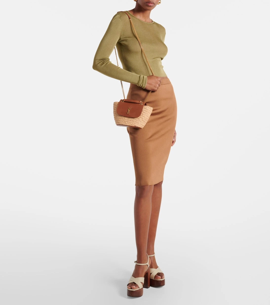 Saint Laurent - Manon Mini raffia and leather shoulder bag