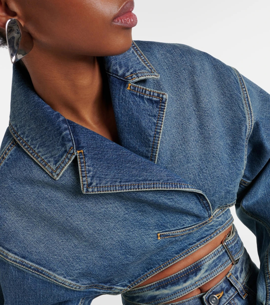 Alaïa - Cropped denim wrap jacket