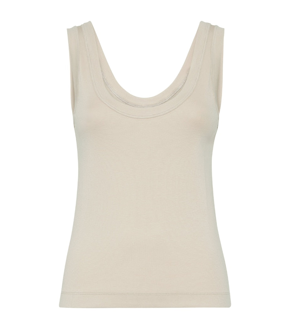 Brunello Cucinelli Beige Stretch-Cotton Ribbed Tank Top
