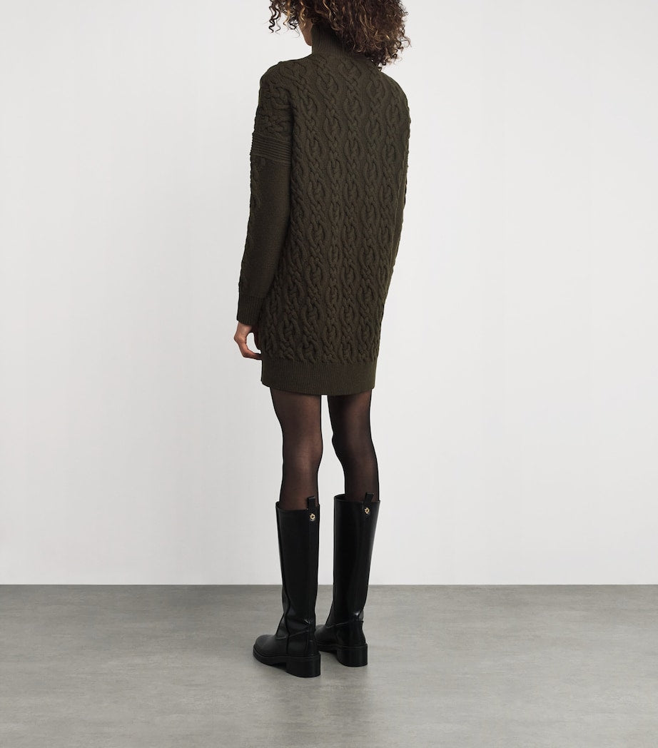 Max Mara Wool-Cashmere Cable-Knit Mini Dress MOSS GREEN