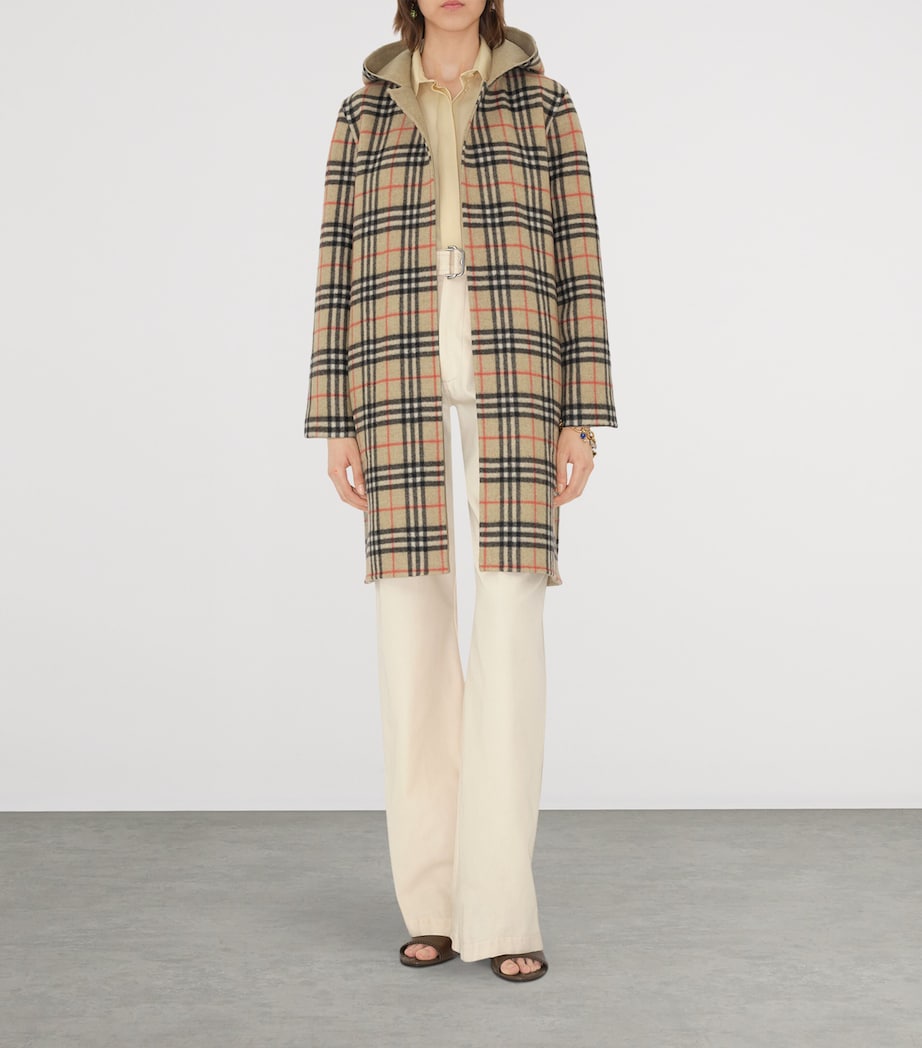 Burberry Beige Wool Reversible Hooded Wrap Coat