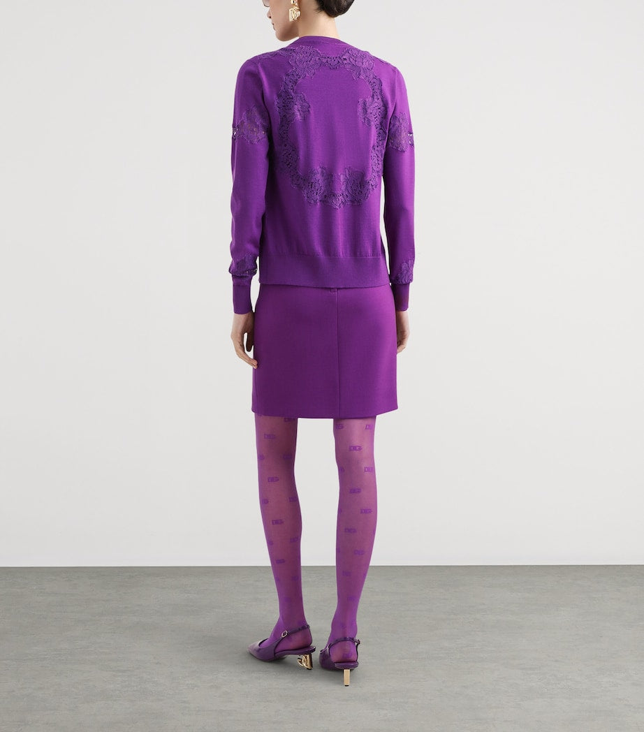 Dolce & Gabbana Multi Wool-Blend Lace-Trim Cardigan