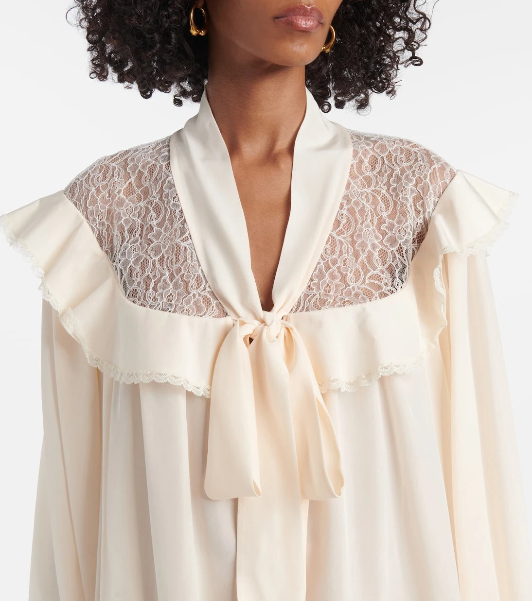 Stella McCartney - Bow-detail lace-trimmed silk blouse