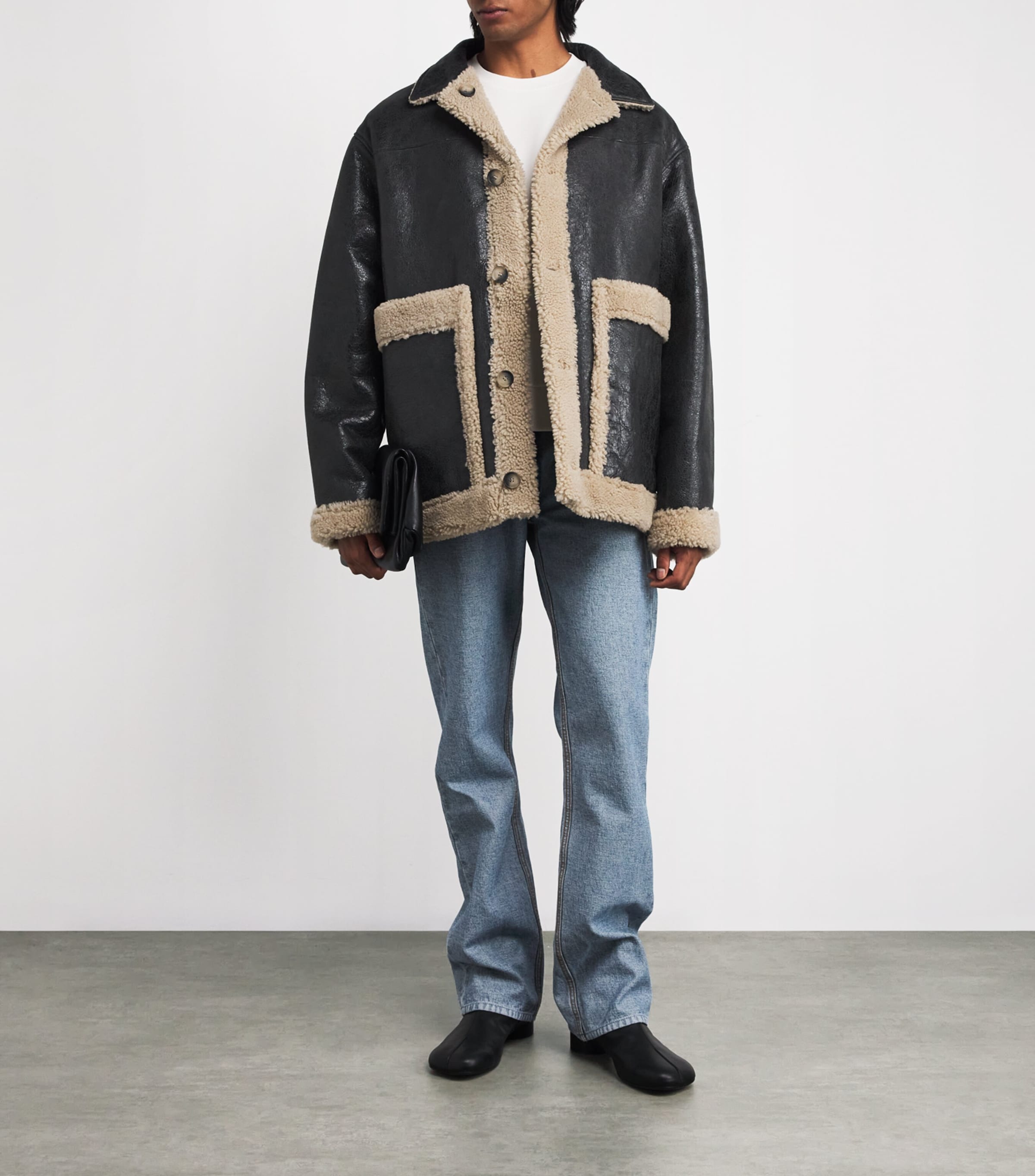 MM6 Maison Margiela Beige Leather Shearling Reversible Jacket