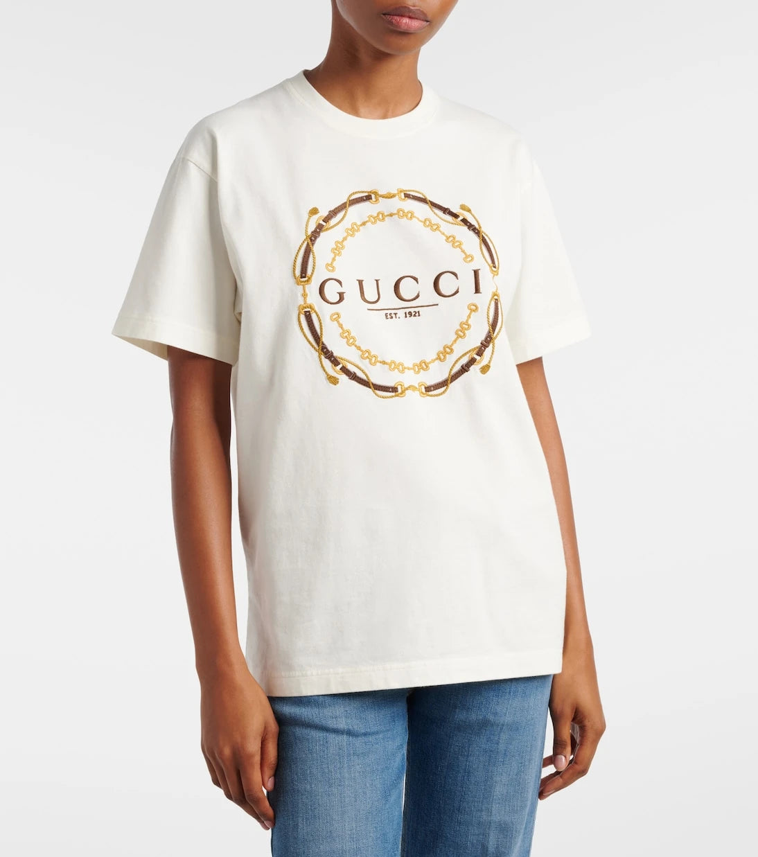Gucci - تي شيرت جيرسيه قطن مطرز بالشعار