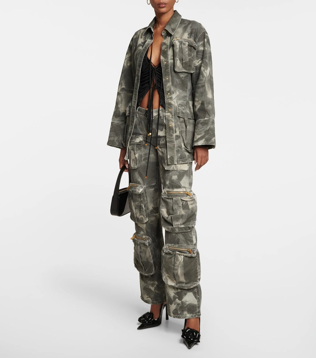 Blumarine - Belted printed denim jacket