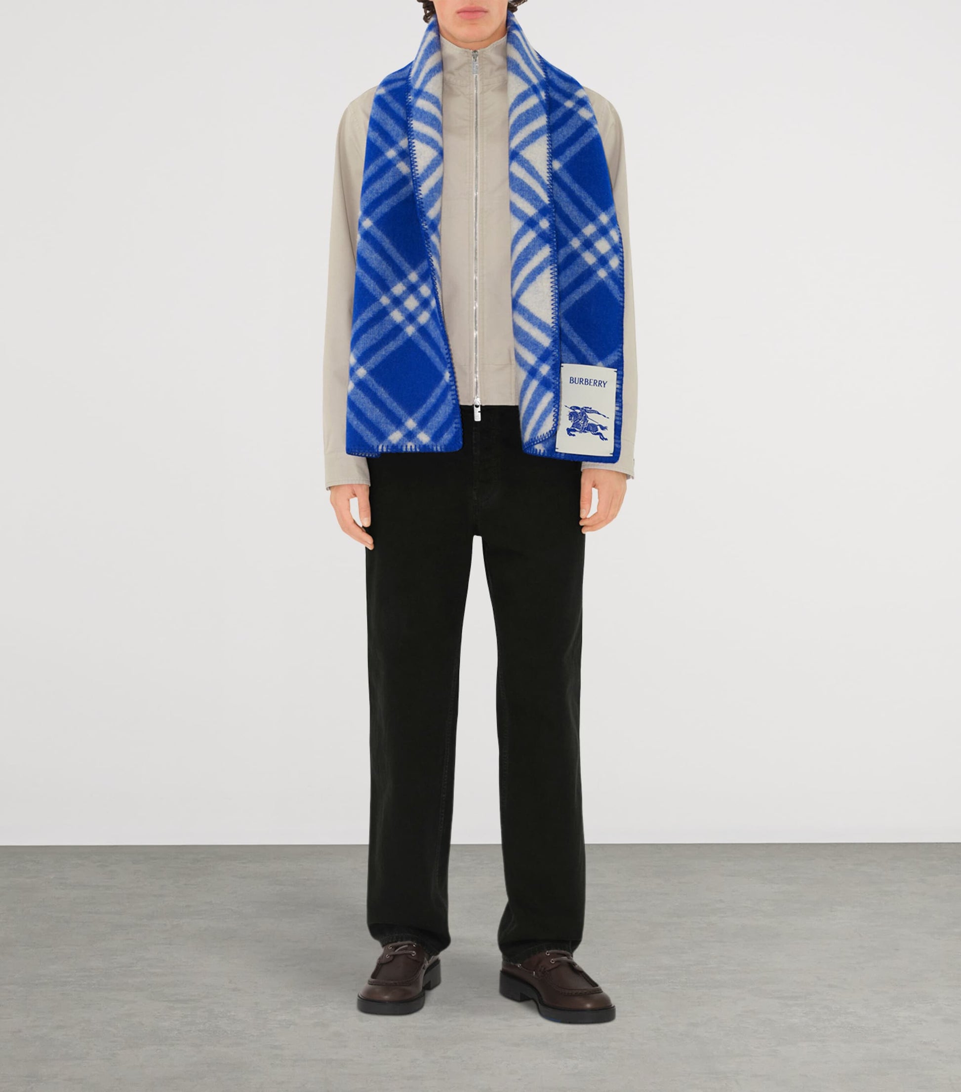 Blue Wool Check Scarf