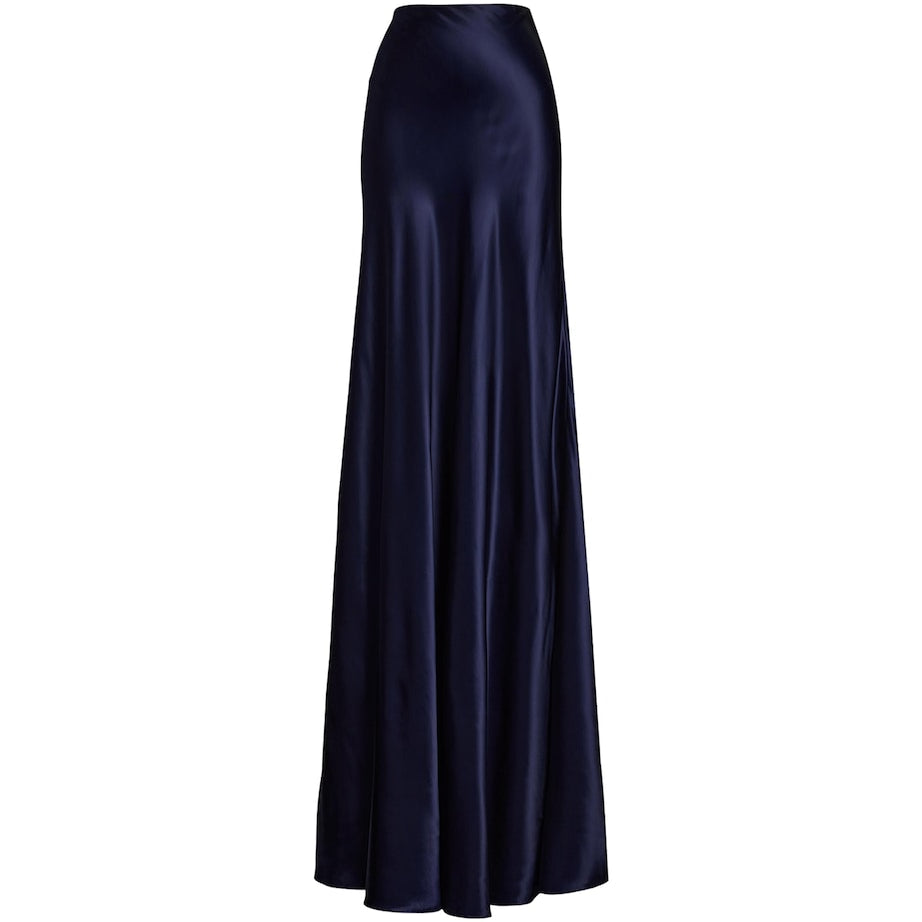Ralph Lauren Collection Navy Satin Masina Maxi Skirt