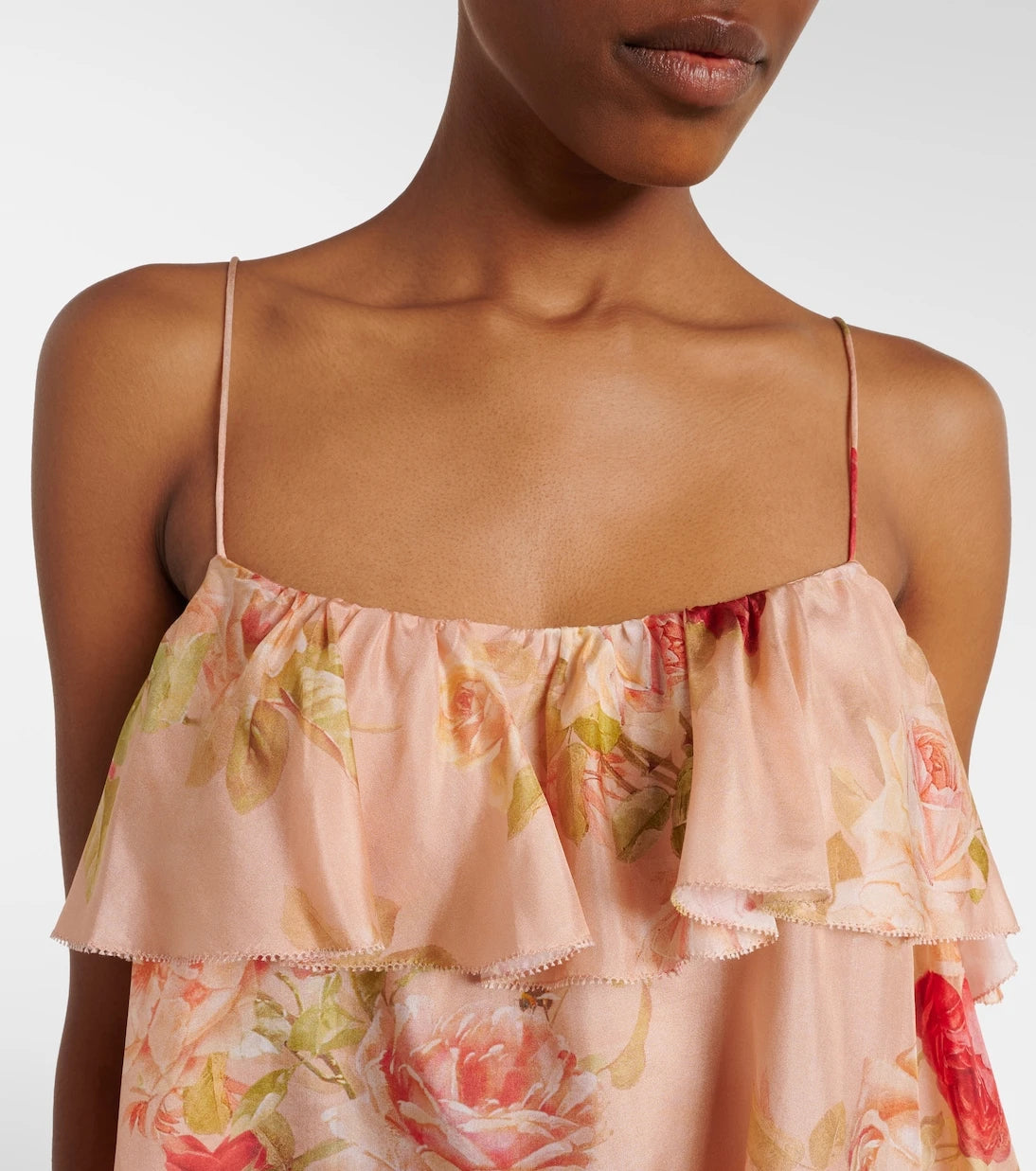 Zimmermann - Roselight floral ruffled silk camisole