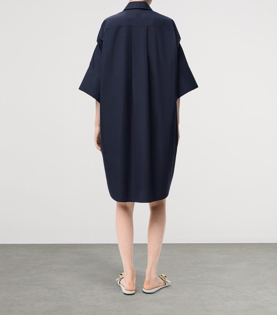 LOEWE Navy Cotton Mini Shirt Dress
