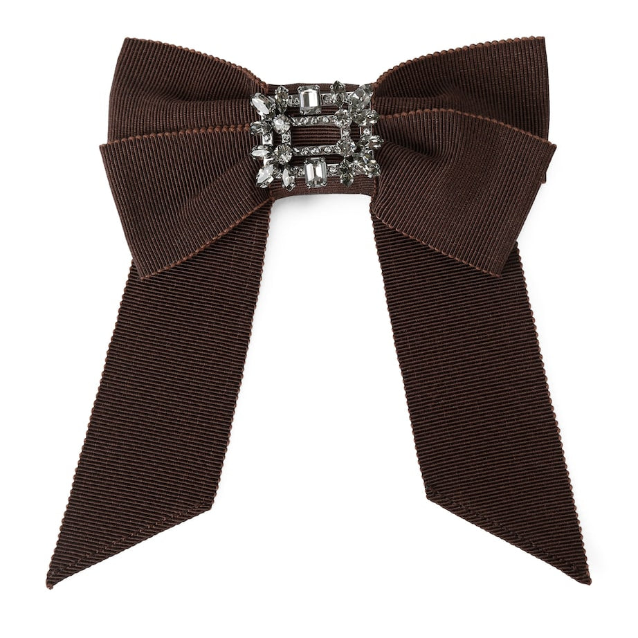 Roger Vivier Brown Embellished Bow Hair Clip