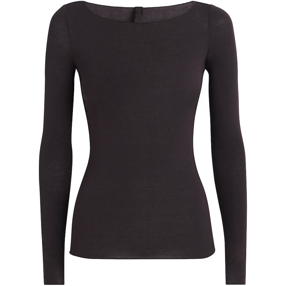 Burgundy Sheer Modal Boat-Neck T-Shirt