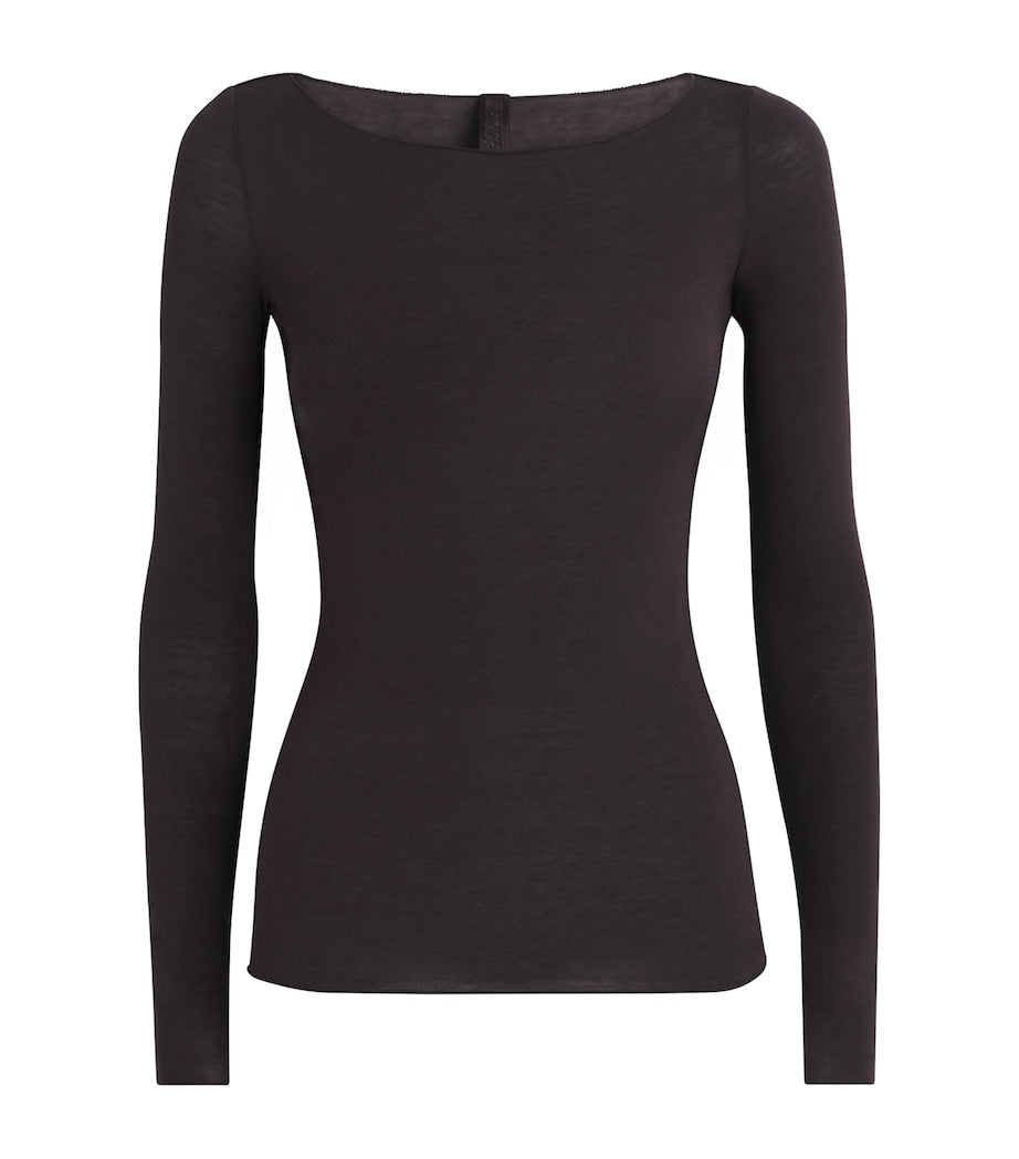 Burgundy Sheer Modal Boat-Neck T-Shirt