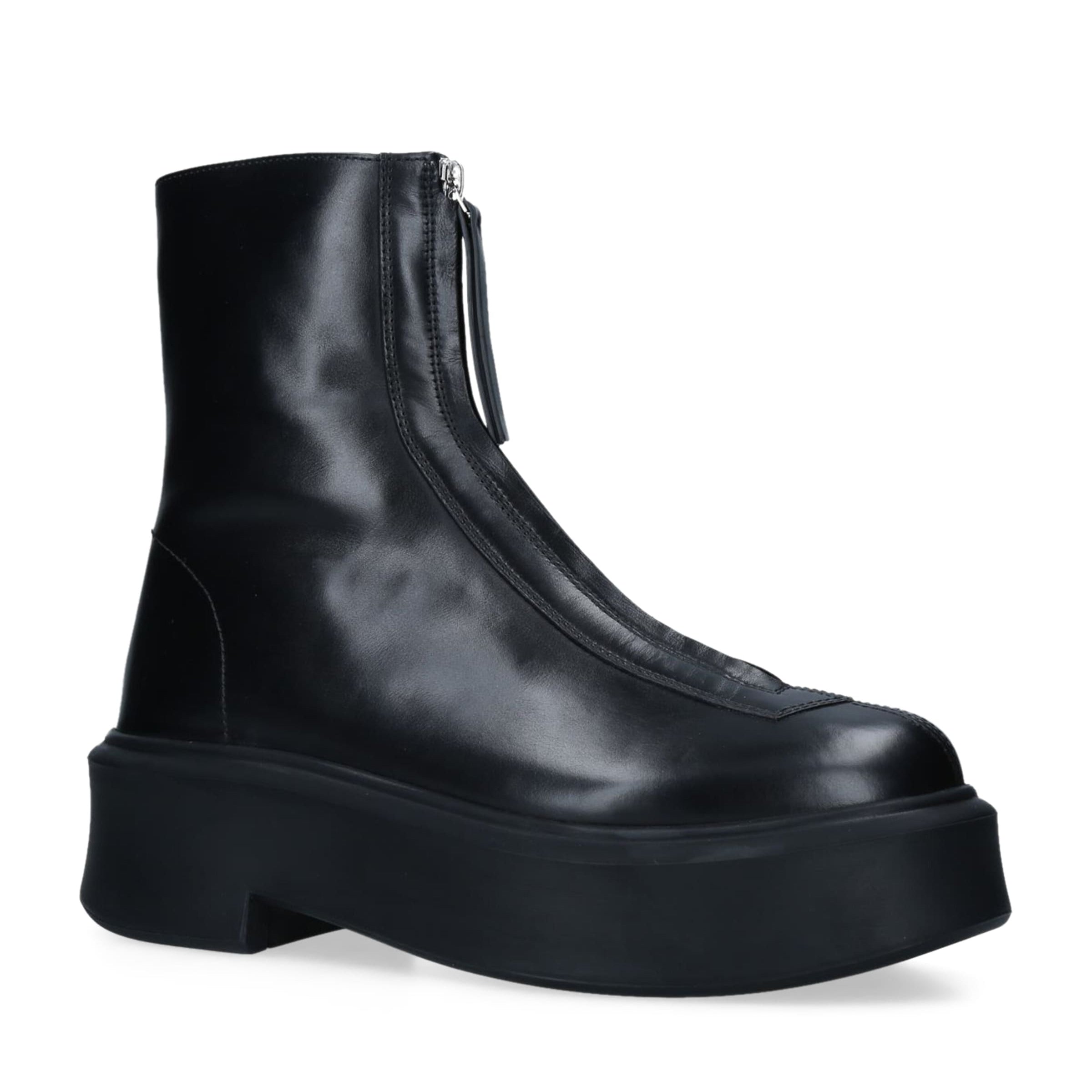 The Row Black Zipped Leather Ankle Boots 50