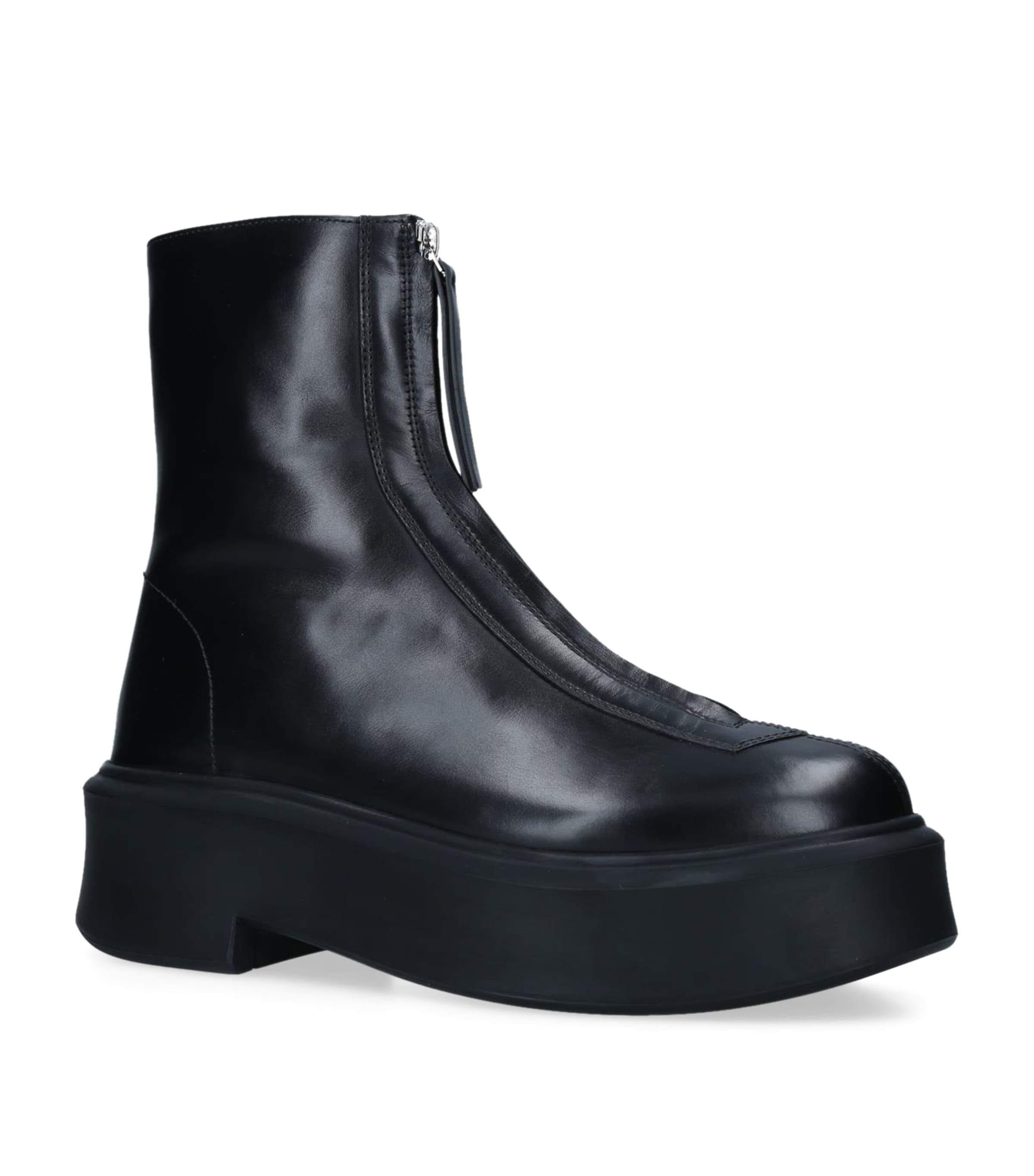 The Row Black Zipped Leather Ankle Boots 50