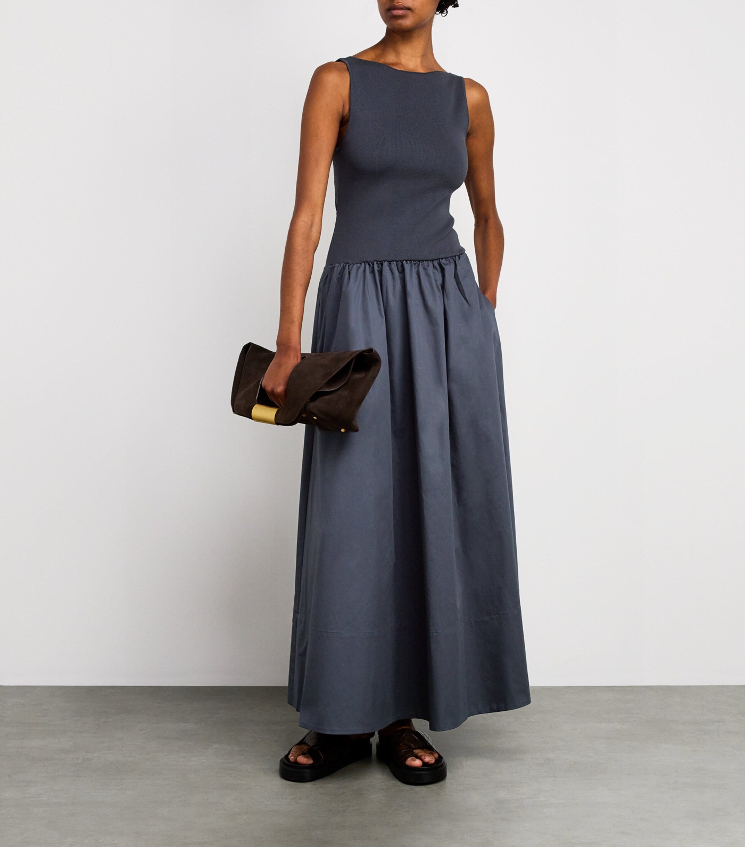 St. Agni Grey Cut-Out Maxi Dress