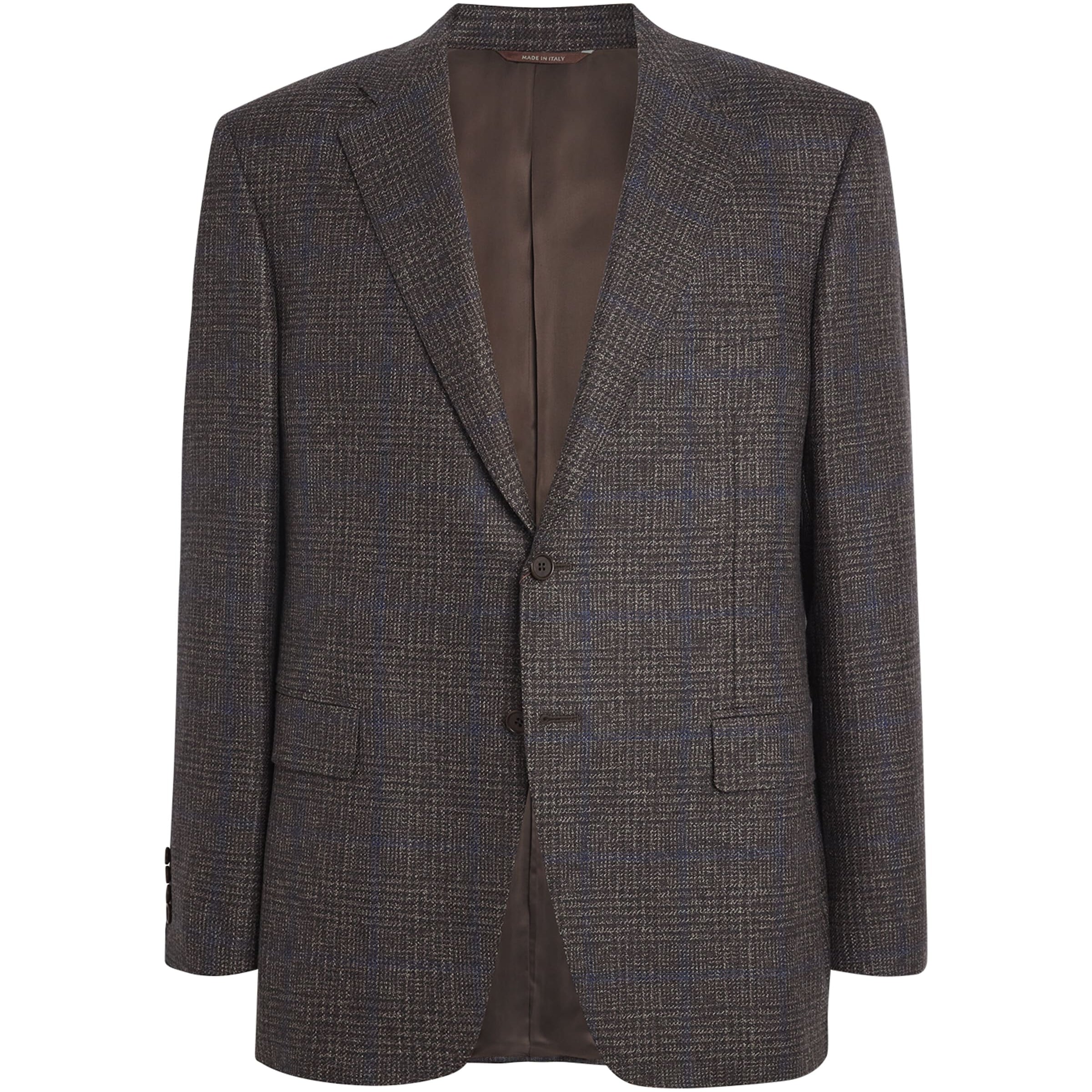 Canali Brown Wool Check Jacquard Blazer
