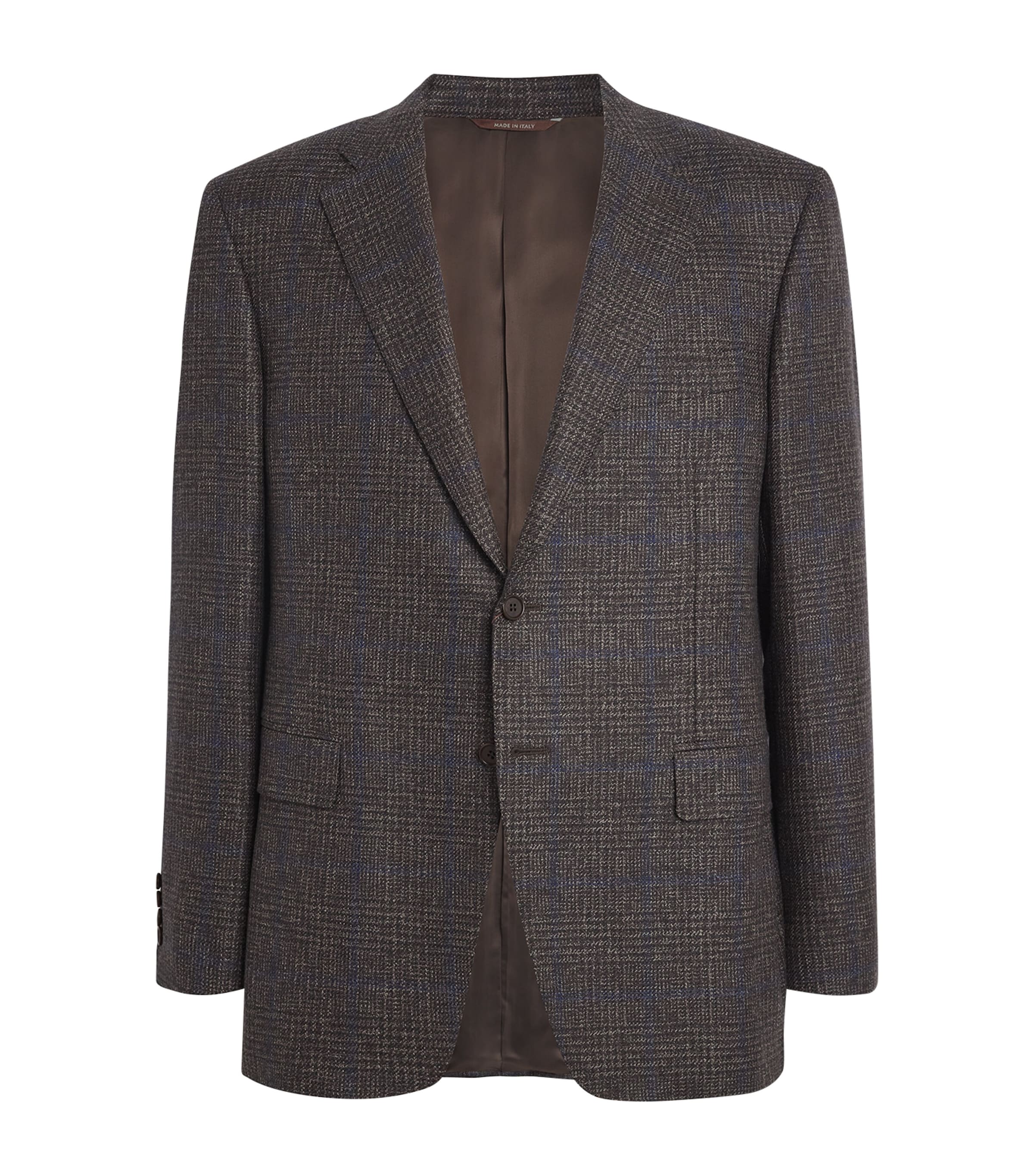 Canali Brown Wool Check Jacquard Blazer