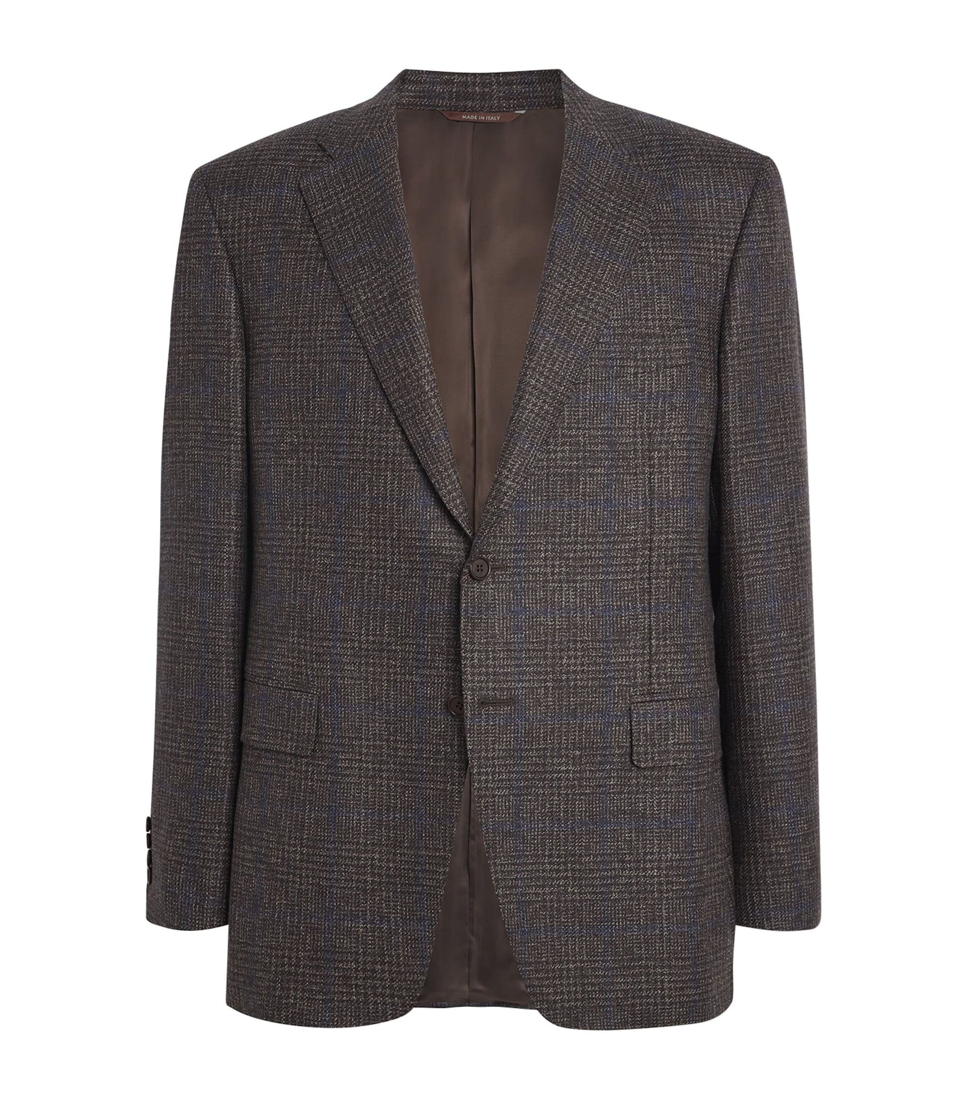 Canali Brown Wool Check Jacquard Blazer
