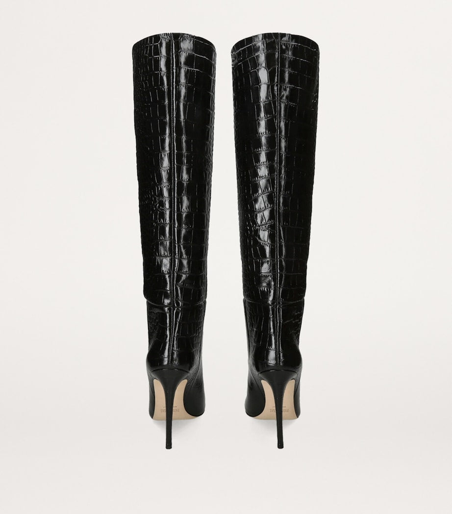 Paris Texas Black Croc-Embossed Knee-High Boots 105