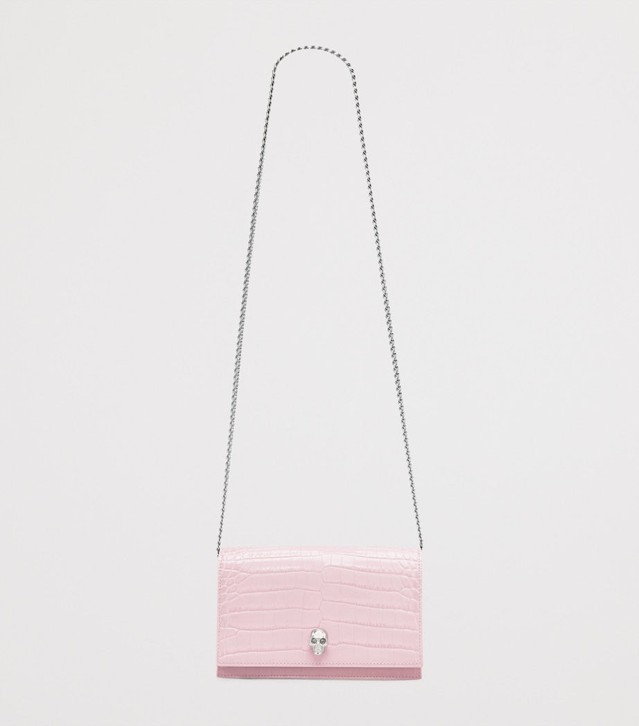 Small Croc-Embossed Skull Cross-Body Bag