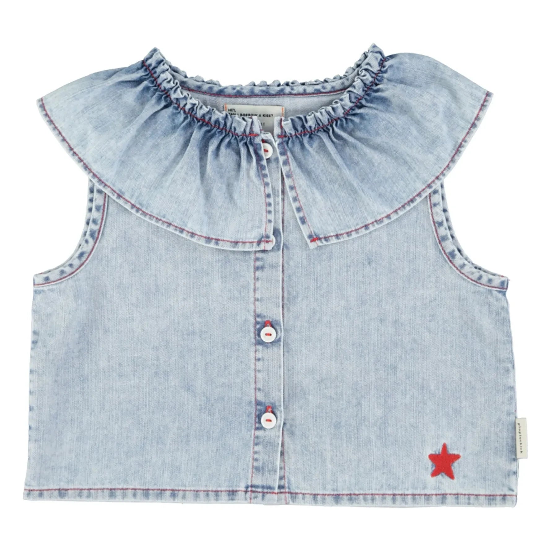 Piupiuchick - Etoile Denim Sleeveless Blouse | Washed blue