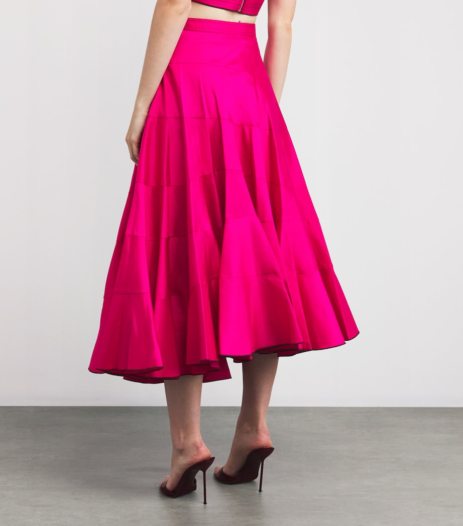 Tory Burch Pink Silk Voile Flared Midi Skirt