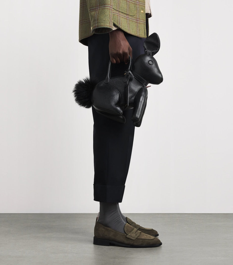 Black Lather Rabbit Top-Handle Bag