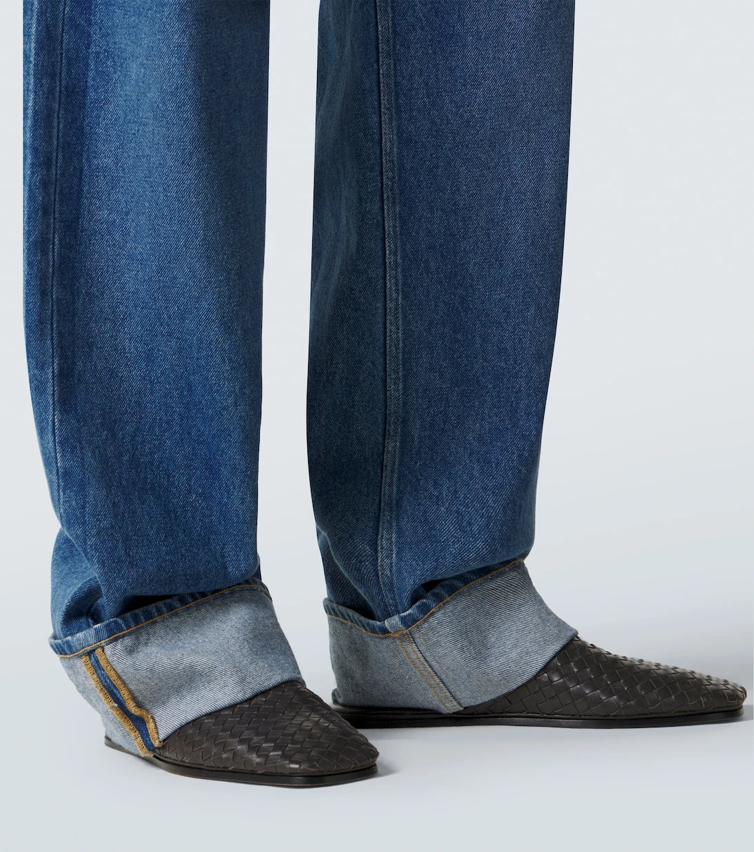 Bottega Veneta - Leather-trimmed wide-leg jeans