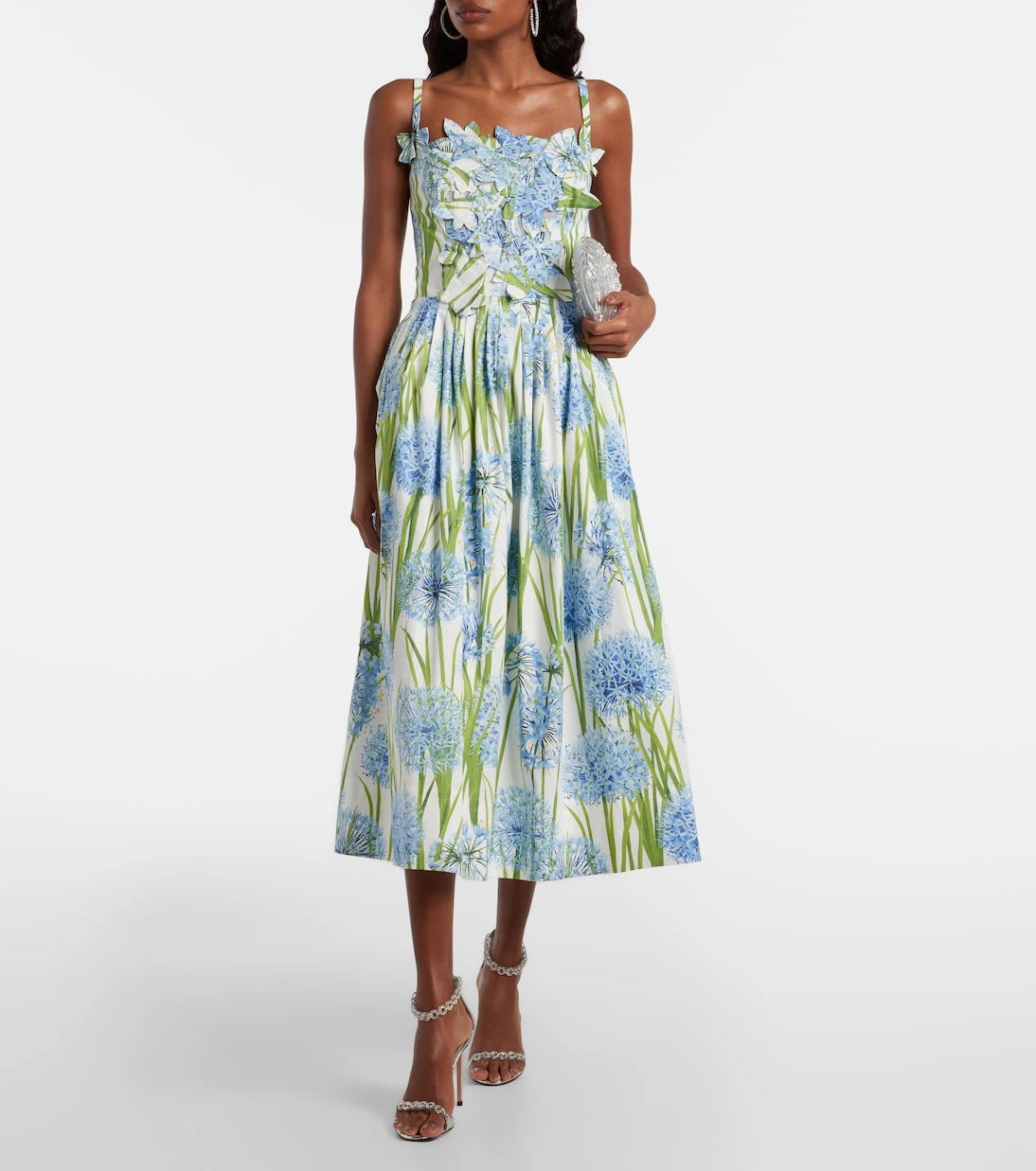 Oscar de la Renta - فستان ميدى أليوم قطني مزين بالزهور