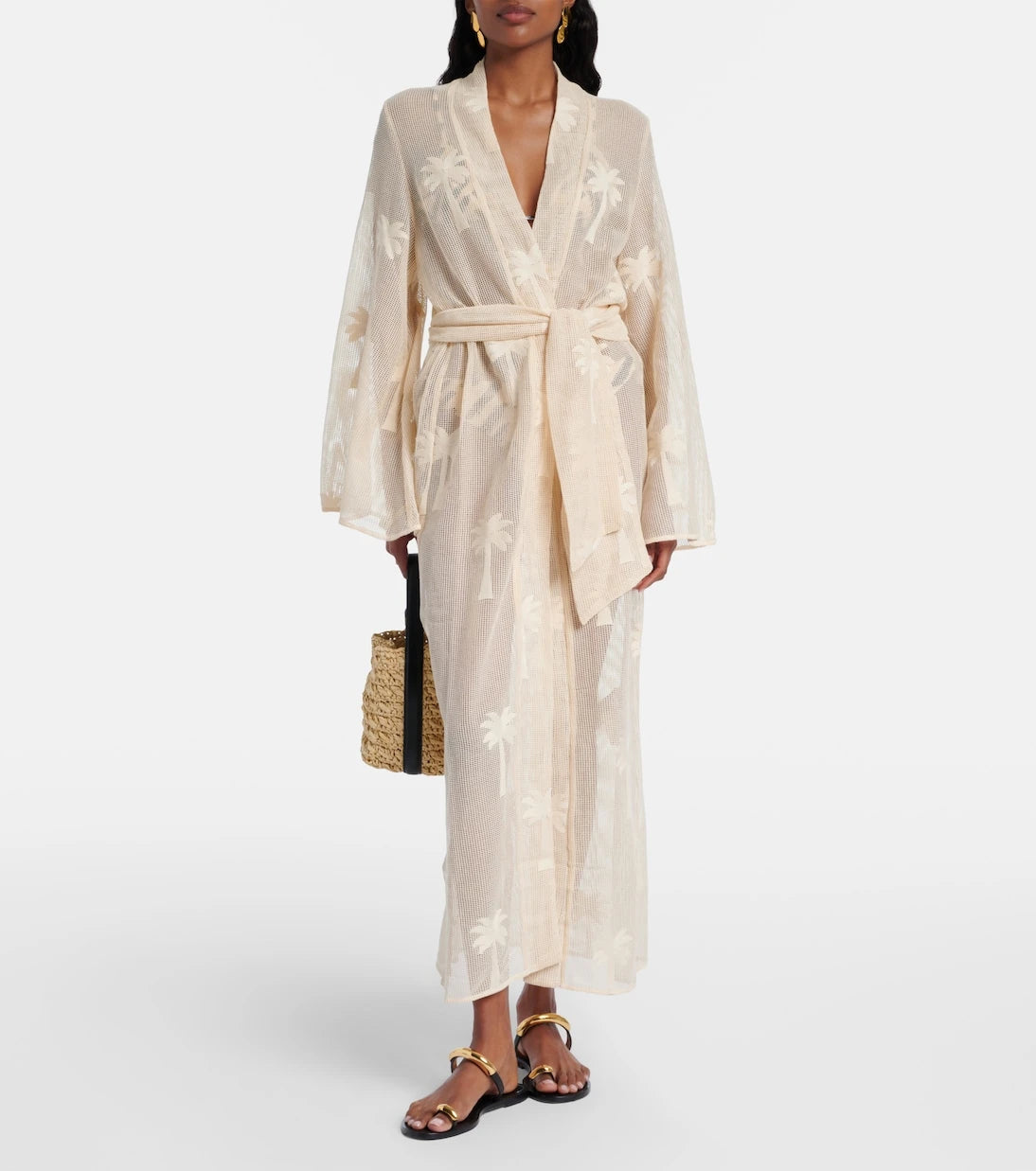 Johanna Ortiz - Belted embroidered cotton mesh kaftan