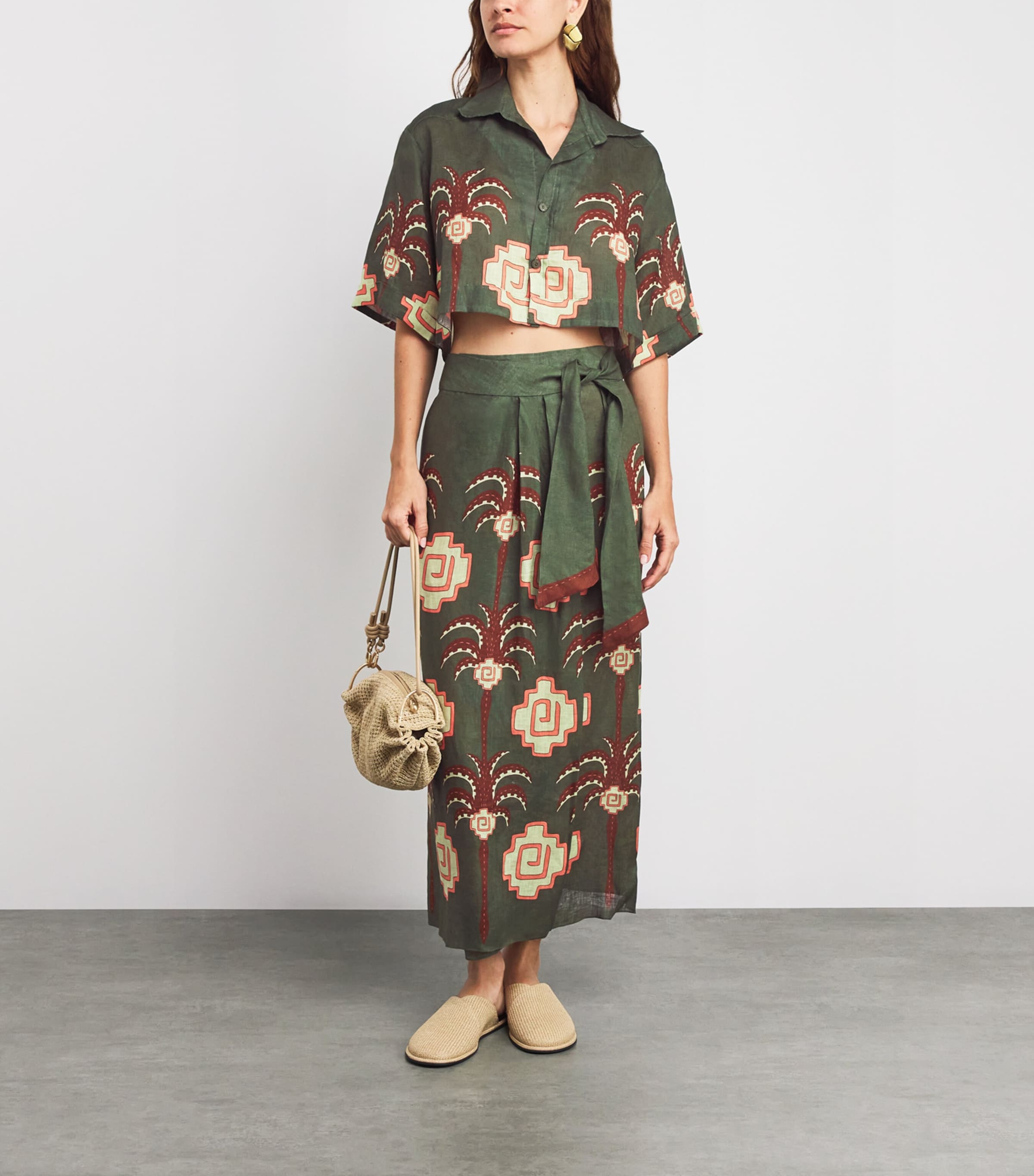 Johanna Ortiz Green Amazon Echoes Midi Skirt