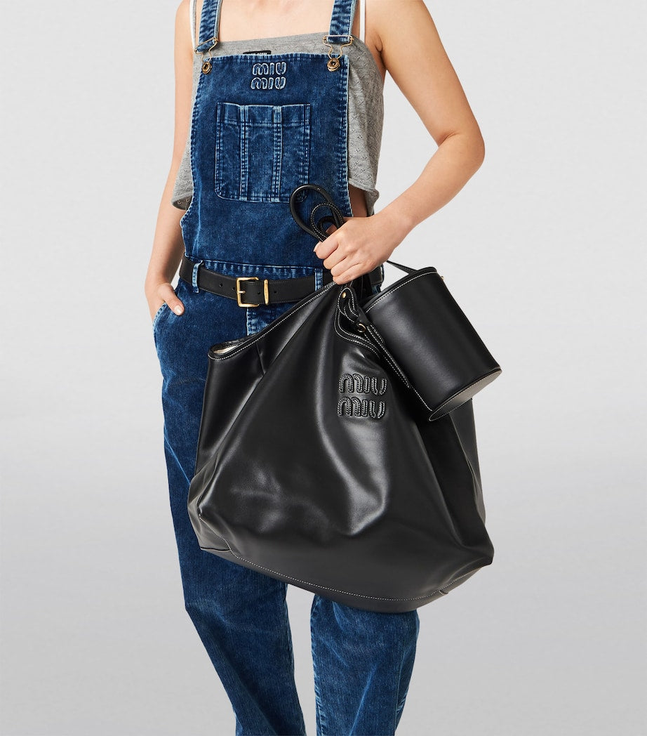 Black Leather Ivy Tote Bag